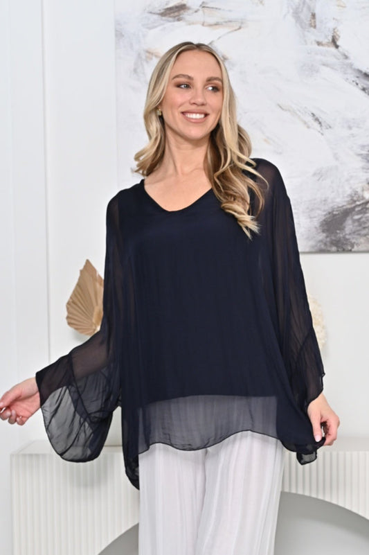 AE Luxe Flare Long Sleeve Silk Top