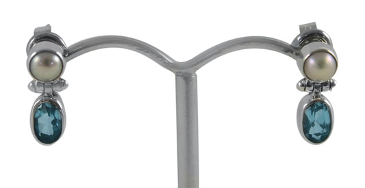 BD Sterling SIlver, Pearl & Blue Topaz Studs