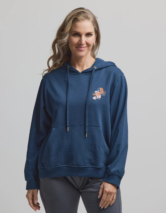 Stella + Gemma Hoodie Navy Equine Bloom