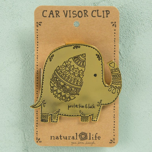 Natural Life Gold Elephant Car Visor Clip