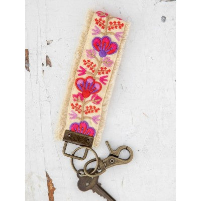 Natural Life Embroidered Key Fob Pink Vine