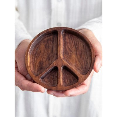 Natural Life Carved Wood Peace Sign Trinket Dish
