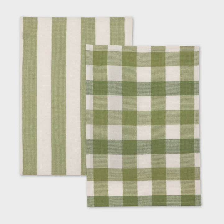 Madras Link Waffle Teatowel Set/2 - Green