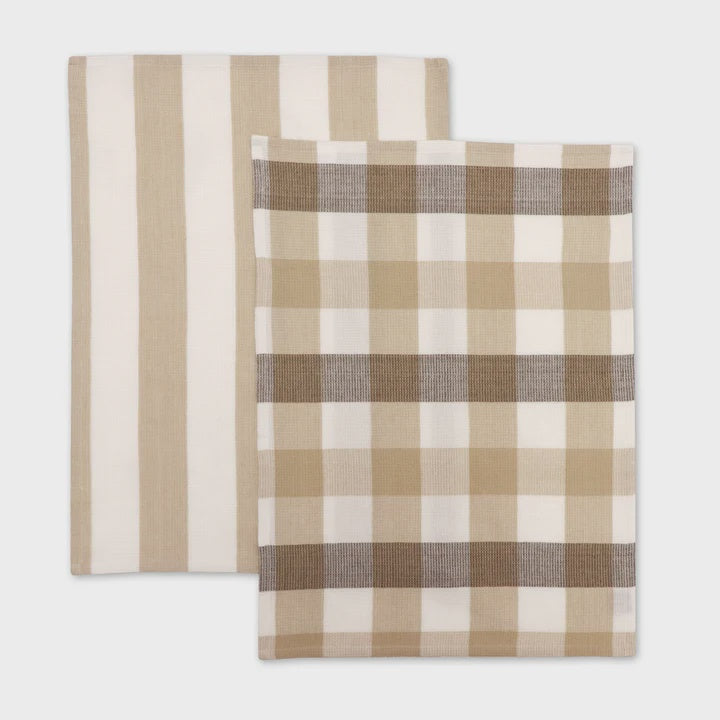 Madras Link Waffle Teatowel Set/2 - Coffee