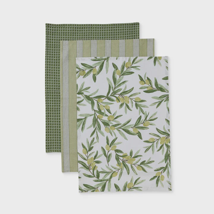 Madras Link Sicilian Olive Tea Towel 3pk