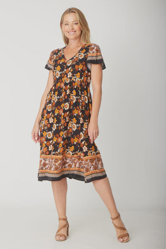 Cordelia St The Flounce Dress Black Print