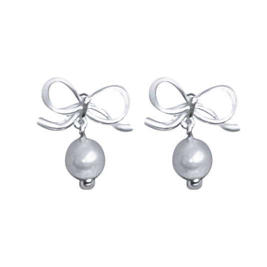 BD Sterling Silver Tied Bow Pearl Studs