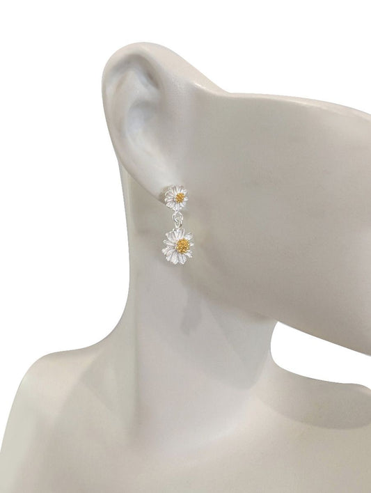 BD Sterling Silver & Yellow Gold Daisy Drop Stud