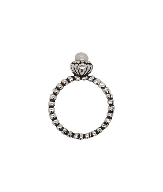 BD Sterling Silver & Pearl Oxidised Flower Ring