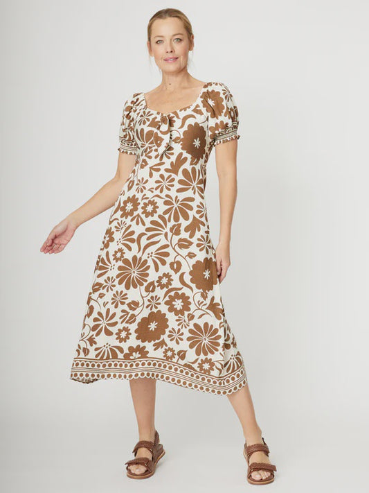 Luna Sky Puff Sleeve Border Dress