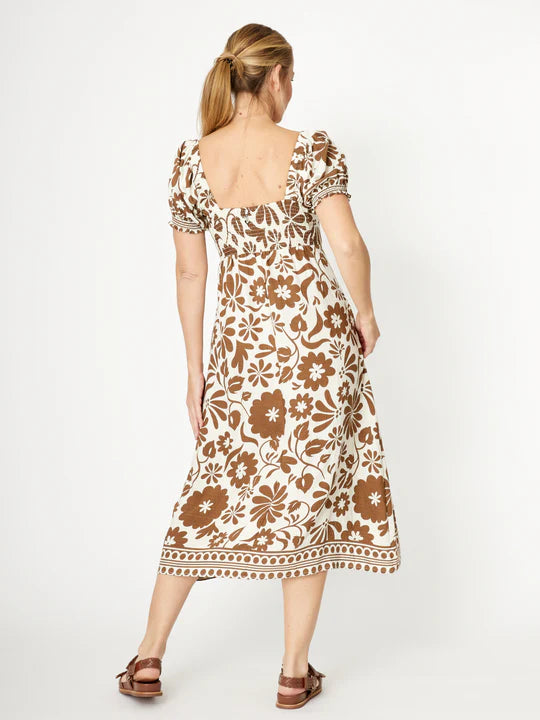 Luna Sky Puff Sleeve Border Dress