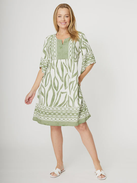 Cordelia St Border Holiday Dress Sage