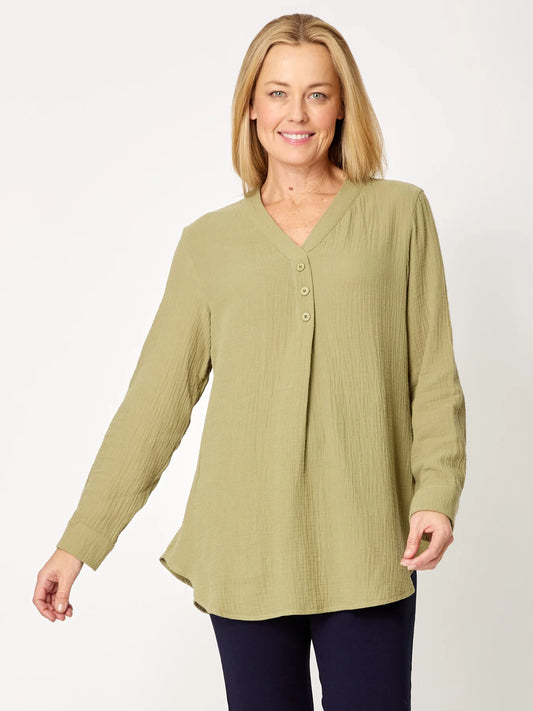 Cordelia St Bubble Cotton Button Shirt - Khaki