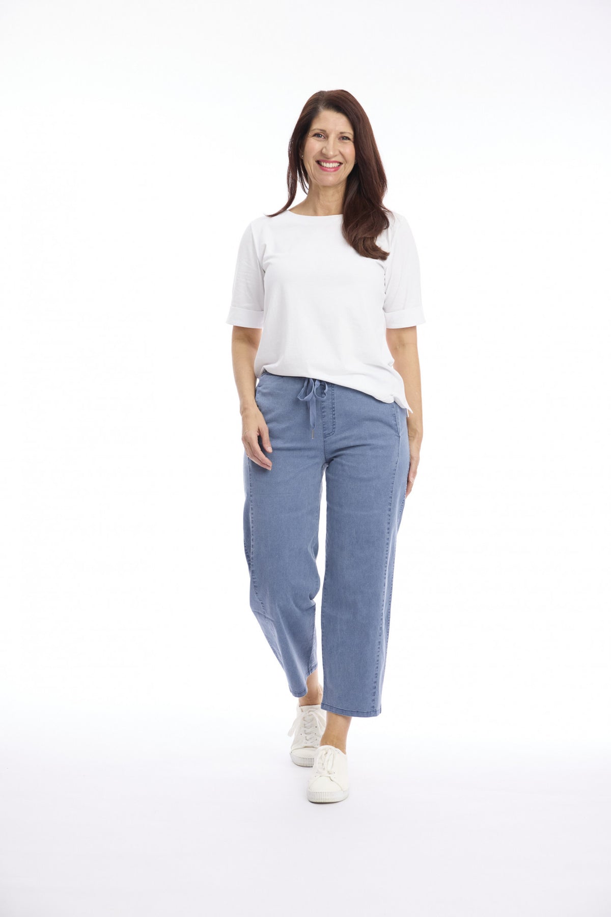 Cafe Latte Washed Drawstring Pull On 7/8 Pant - Denim