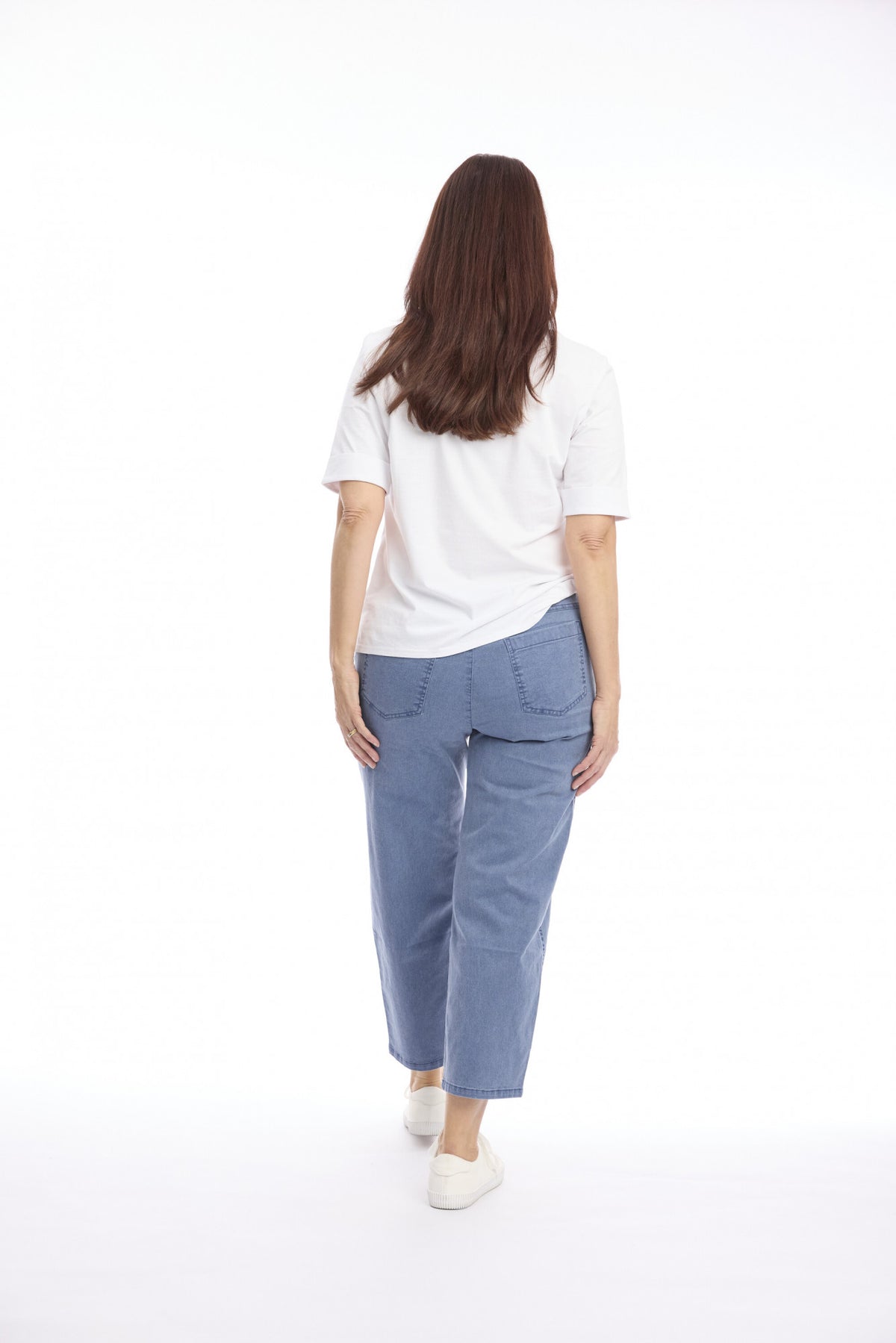 Cafe Latte Washed Drawstring Pull On 7/8 Pant - Denim