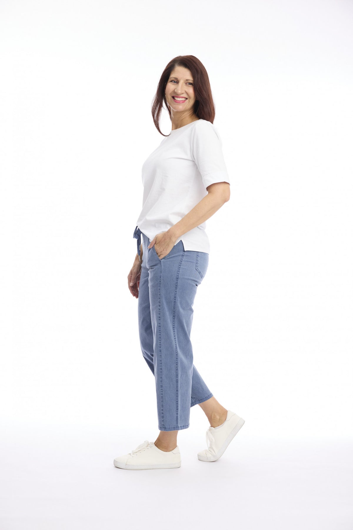 Cafe Latte Washed Drawstring Pull On 7/8 Pant - Denim