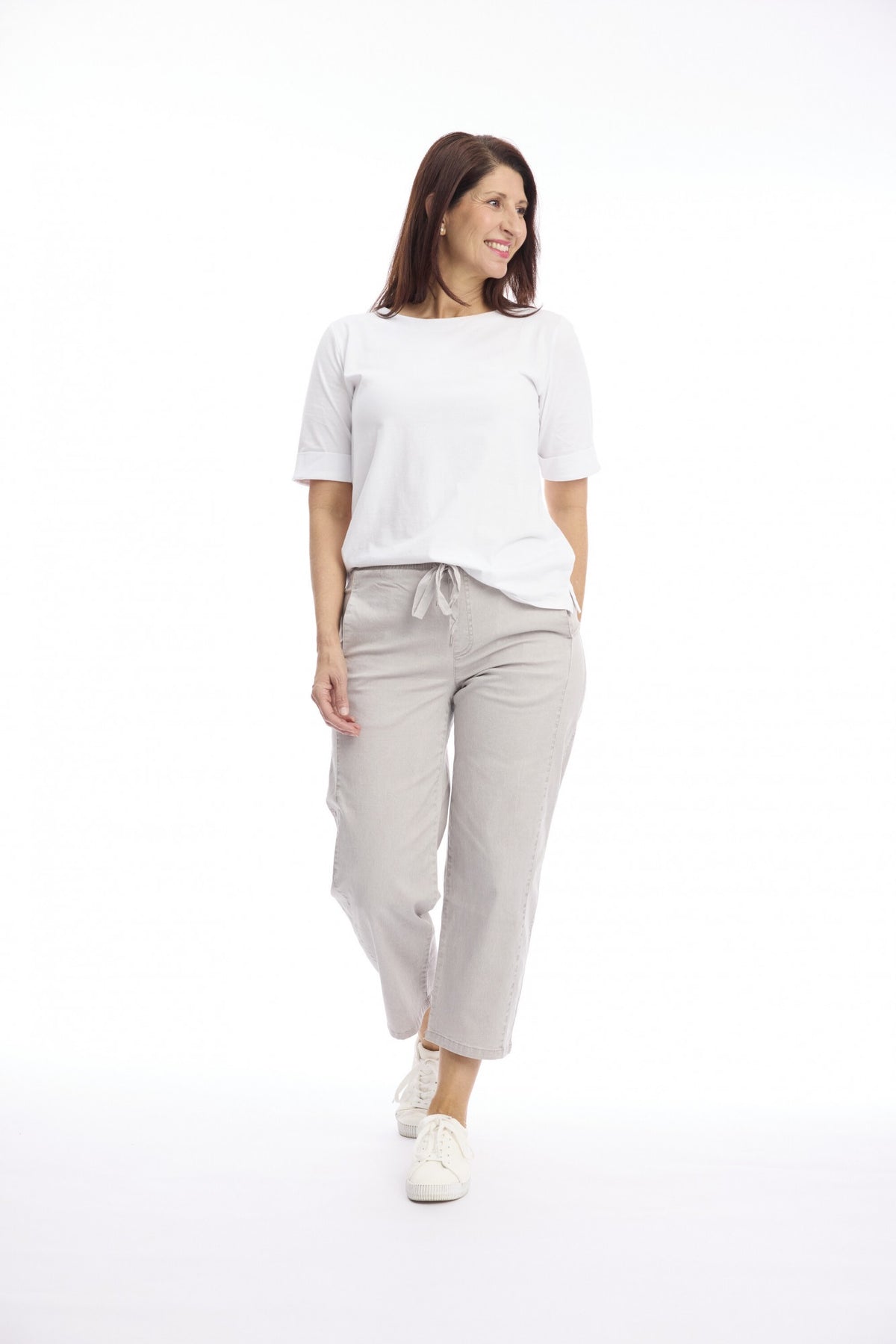 Cafe Latte Washed Drawstring Pull On 7/8 Pant - Natural