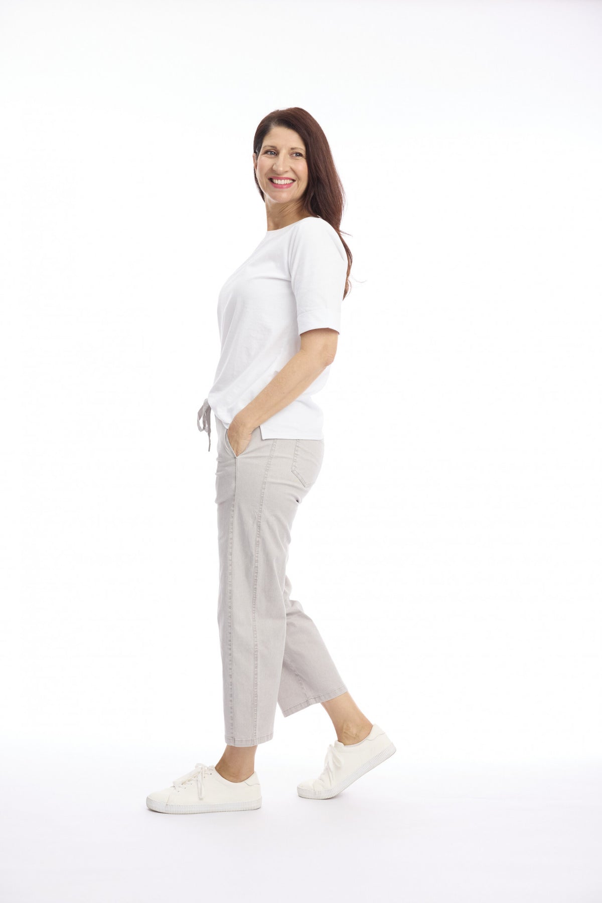 Cafe Latte Washed Drawstring Pull On 7/8 Pant - Natural