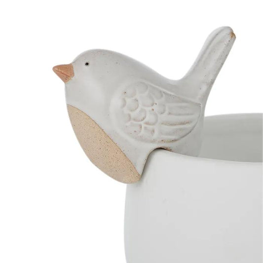 Life Botanic Bree Bird Ceramic Pot Hanger White 6.5x9cm