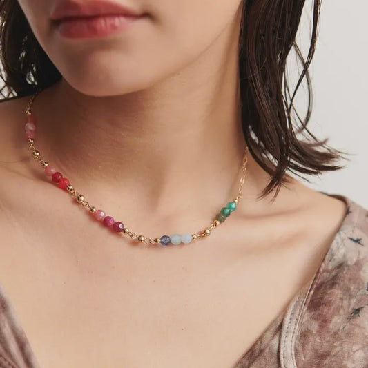 Lustre & Sage Rye Trio Beads 18K Gold Plated Necklace