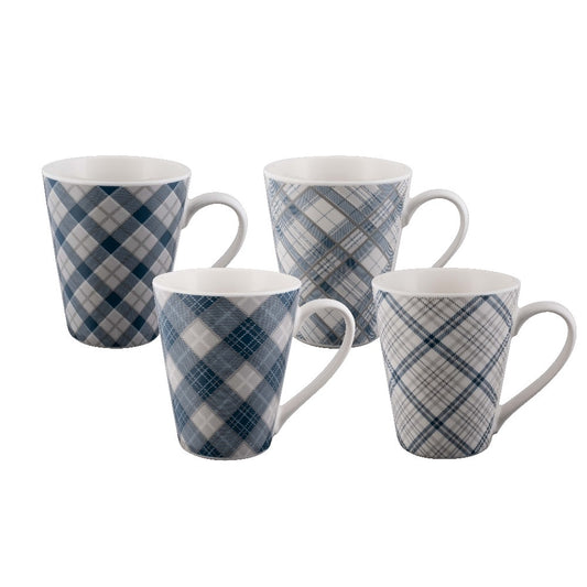 Bundanoon Conical Mug S/4 Tartan Blues