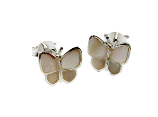 BD Sterling Silver Pearl Butterfly Studs