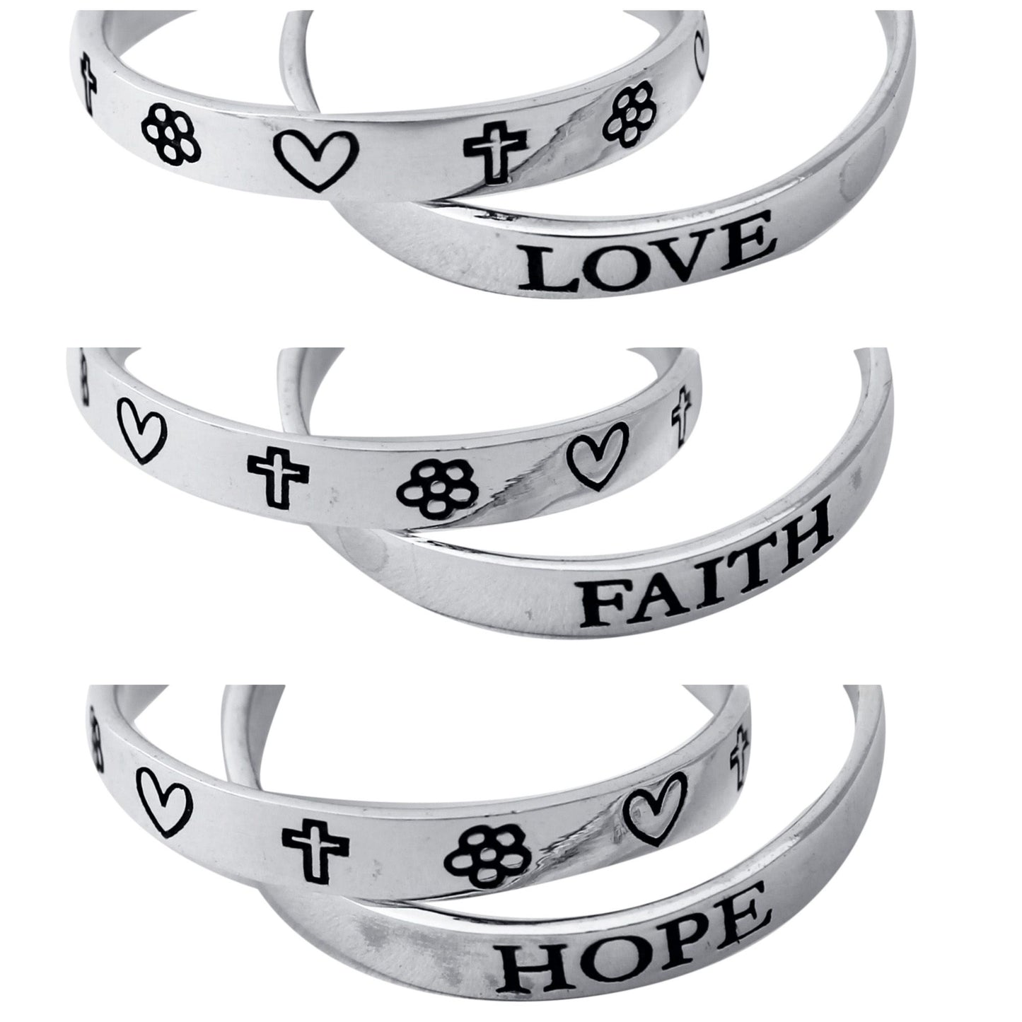 BD Sterling Silver Love/Hope/Faith Double Ring