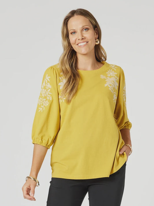 Clarity Jill Embroidered Tee Gold
