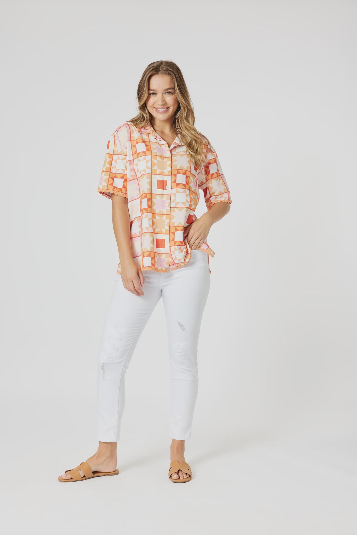 Threadz Corfu Print Shirt Mango Multi