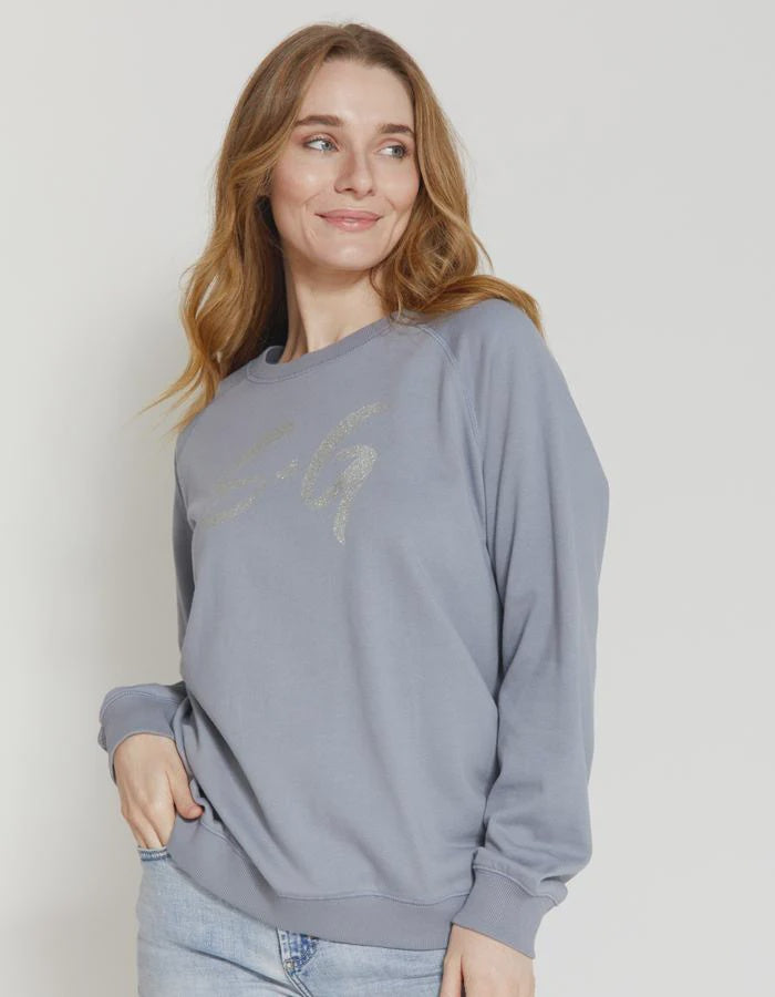 Stella + Gemma Sweater Pavement with Silver Logo Glitter