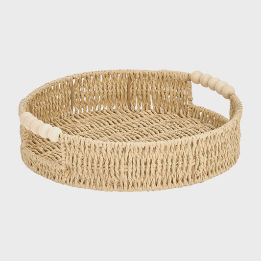 Annabel Trends Papier Round Woven Tray w Wood Beads