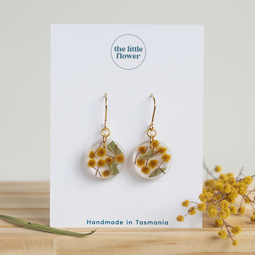 The Little Flower Handmade Native Wattle Dangle Earrings Gold