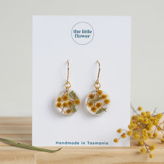 The Little Flower Handmade Native Wattle Dangle Earrings Gold