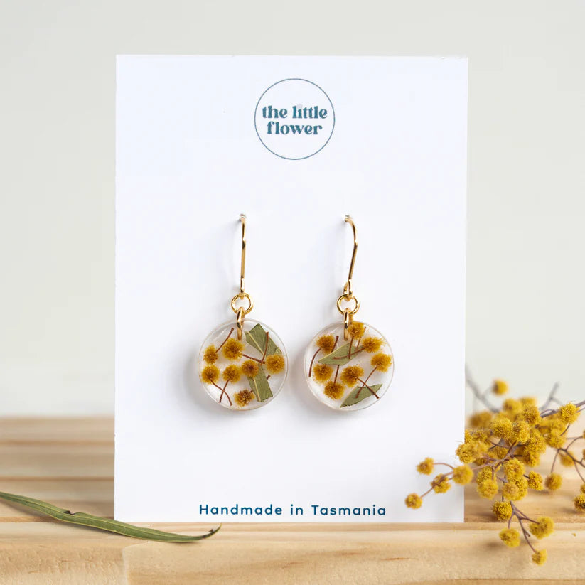 The Little Flower Handmade Native Wattle Dangle Earrings Gold
