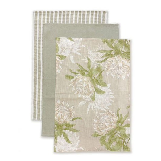 Madras Link King  Protea Tea Towel Pack Of 3