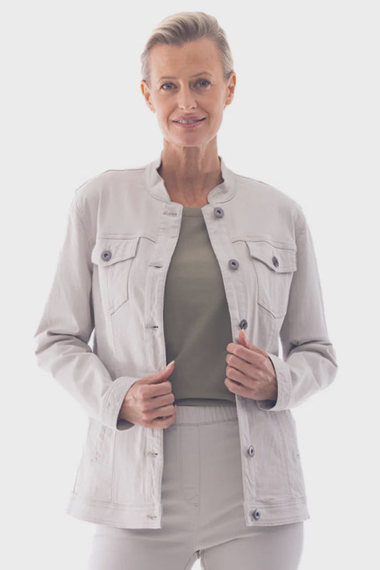 Cafe Latte Mandarin Collar Jean Jacket Stone