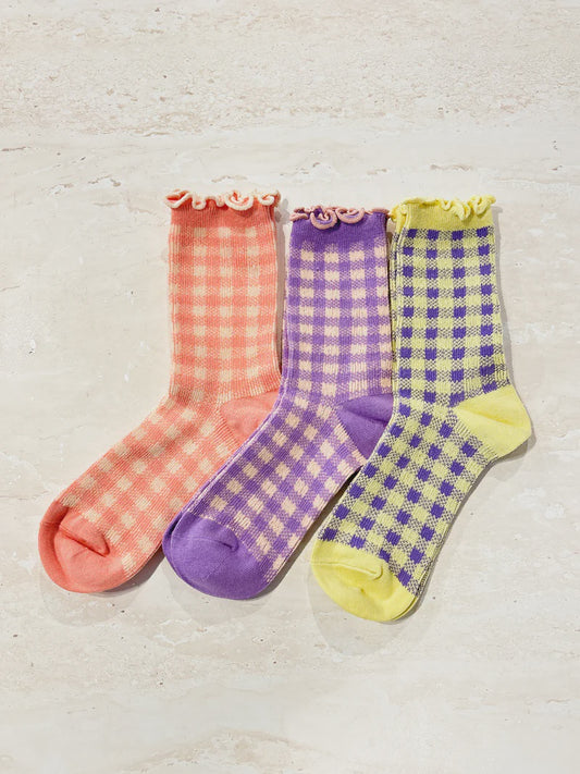 Basic Socks Checkered Jacquard Crew Socks Yellow
