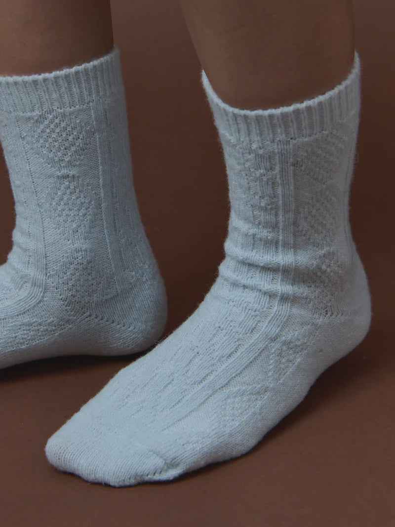 Angels Whisper Fisherman Wool Crew Socks Blue