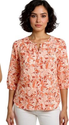 Cafe Latte Round Neck Button Front Shirt Sienna Floral