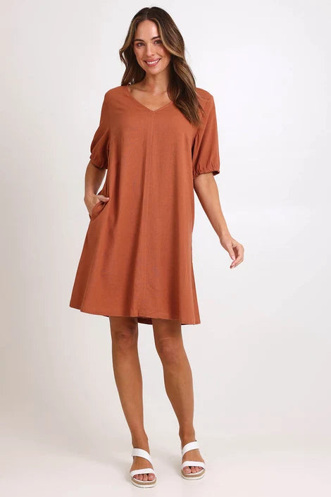 Luna Sky Linen V Shift Dress