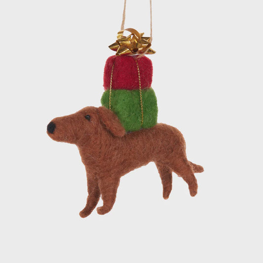 Holly & Ivy Wool Dachshund With Gifts