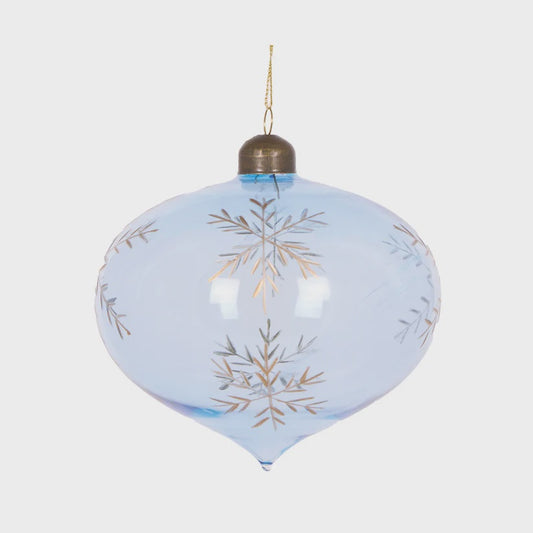 Holly & Ivy Etched Snowflake Onion Bauble - Blue