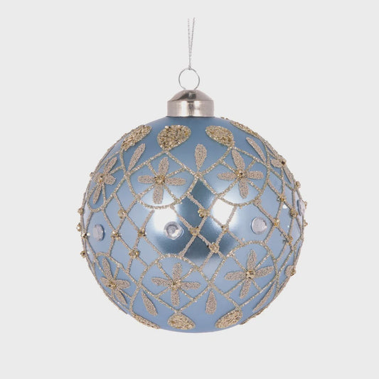 Holly & Ivy Quilted Fleur Bauble - Blue