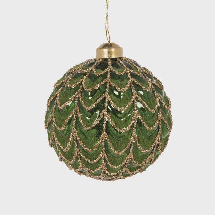 Holly & Ivy Green Pleated Bauble