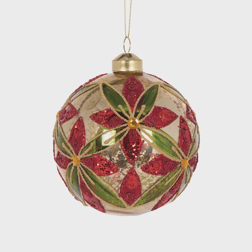 Holly & Ivy Traditional Beaded Floral Bauble