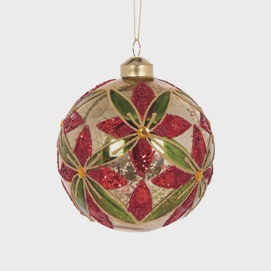 Holly & Ivy Traditional Beaded Floral Bauble