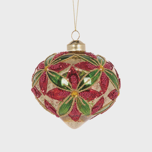 Holly & Ivy Traditional Beaded Floral Onion Bauble