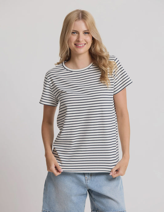Stella + Gemma Classic Stripe Tee White With Navy Stripe