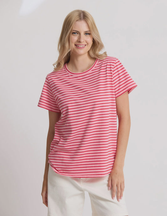 Stella + Gemma Classic Striped Tee Pink With Red Stripe