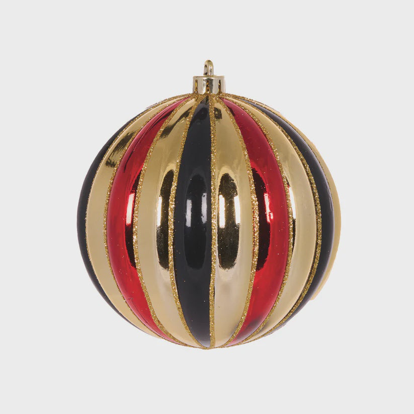 Holly & Ivy High Shine Gold & Black Traditional Striped Bauble